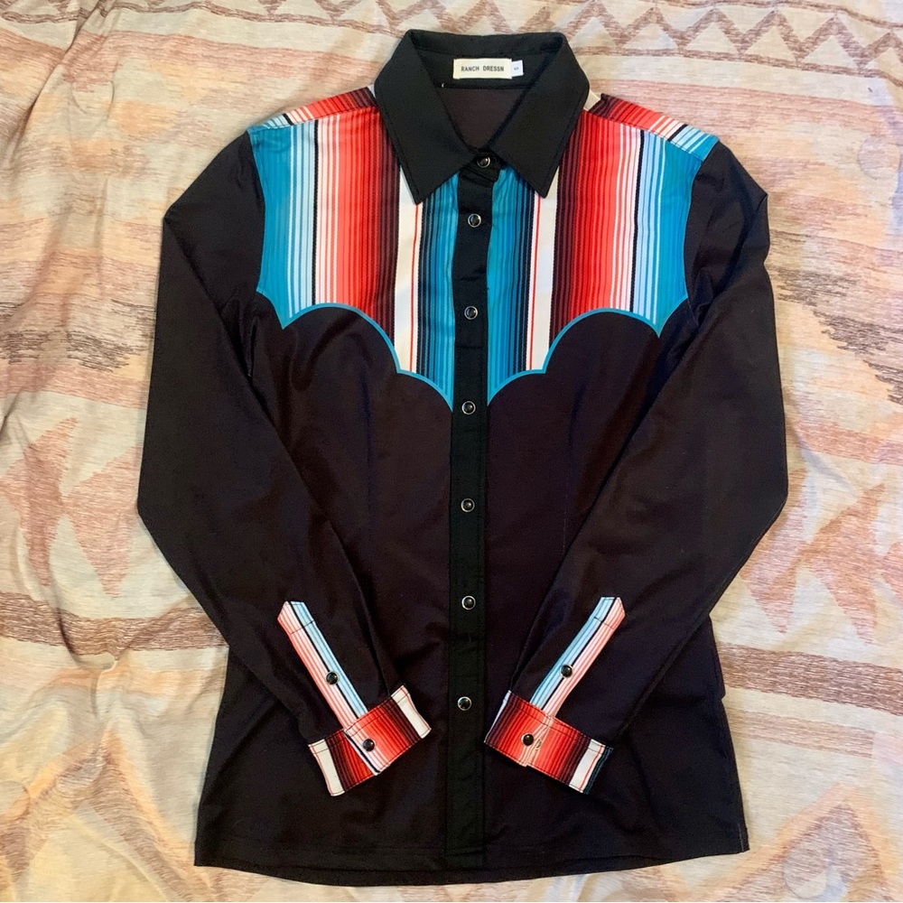 Ranch Dress N Performance Rodeo Shirt small black serape-Fallon Taylor